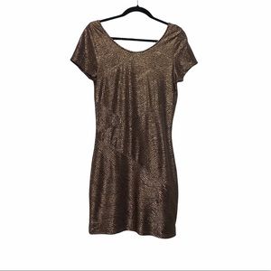 Free People Gold Metallic Short Sleeve Mini Dress